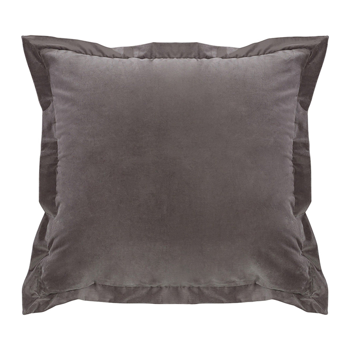 Whistler Flanged Gray Velvet Square Pillow, 18" x 18", 1PC