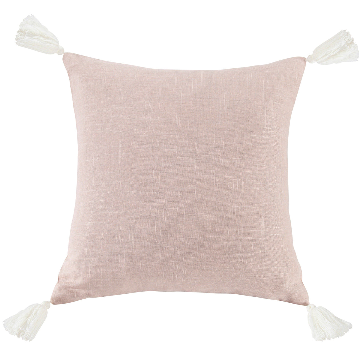 Luna Washed Linen Tasseled Square Pillow, 18" x 18", Blush, 1PC