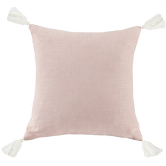 Luna Washed Linen Tasseled Square Pillow, 18" x 18", Blush, 1PC
