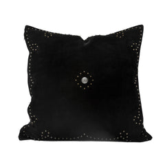 Western Suede Antique Silver Concho & Studded Pillow, 20" x 20", Black, 1PC