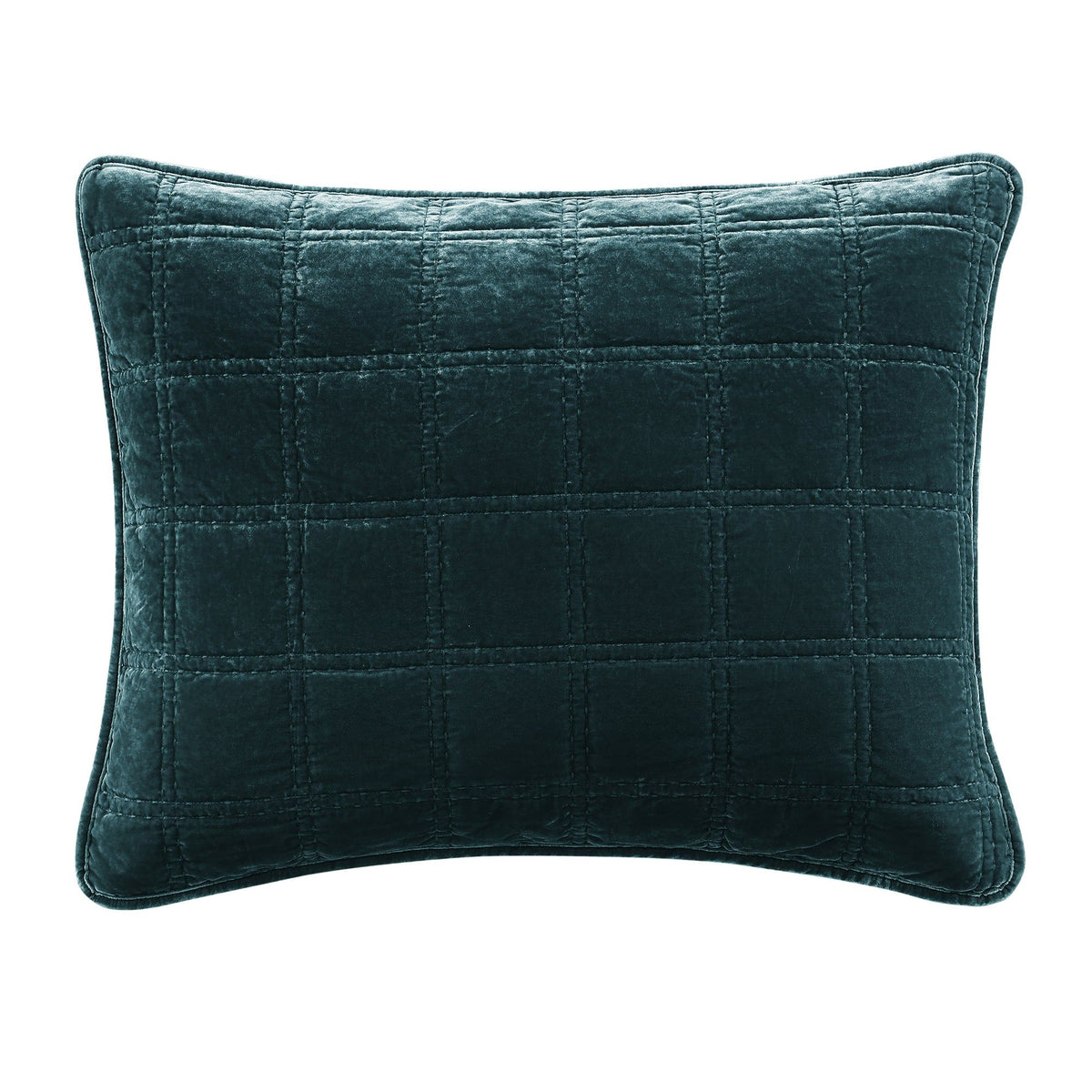 Stella Faux Silk Velvet Double Box Stitch Pillow Sham, 21" x 34", Storm Blue, 1PC