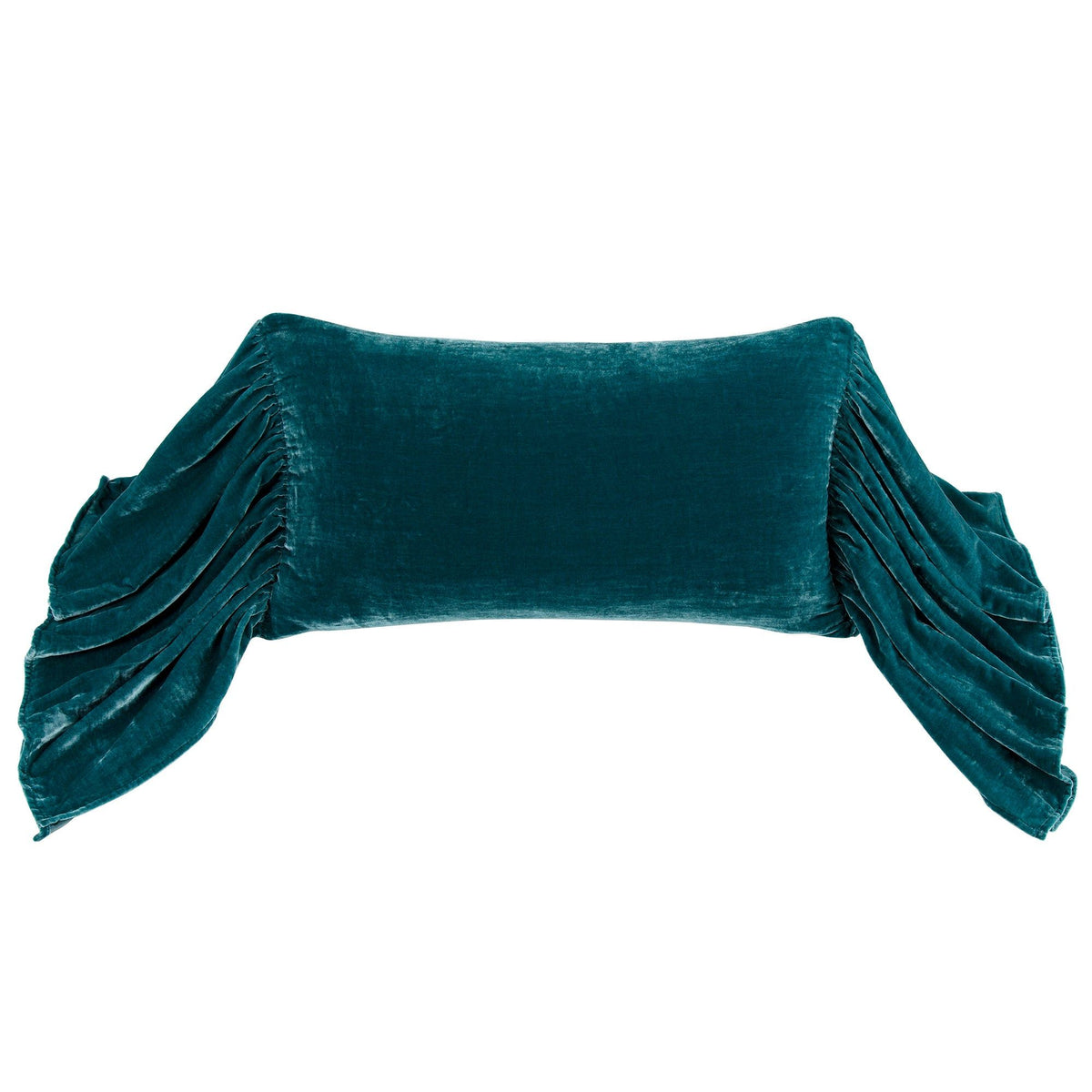 Stella Faux Silk Velvet Long Ruffled Pillow, 14" x 26", Teal, 1PC