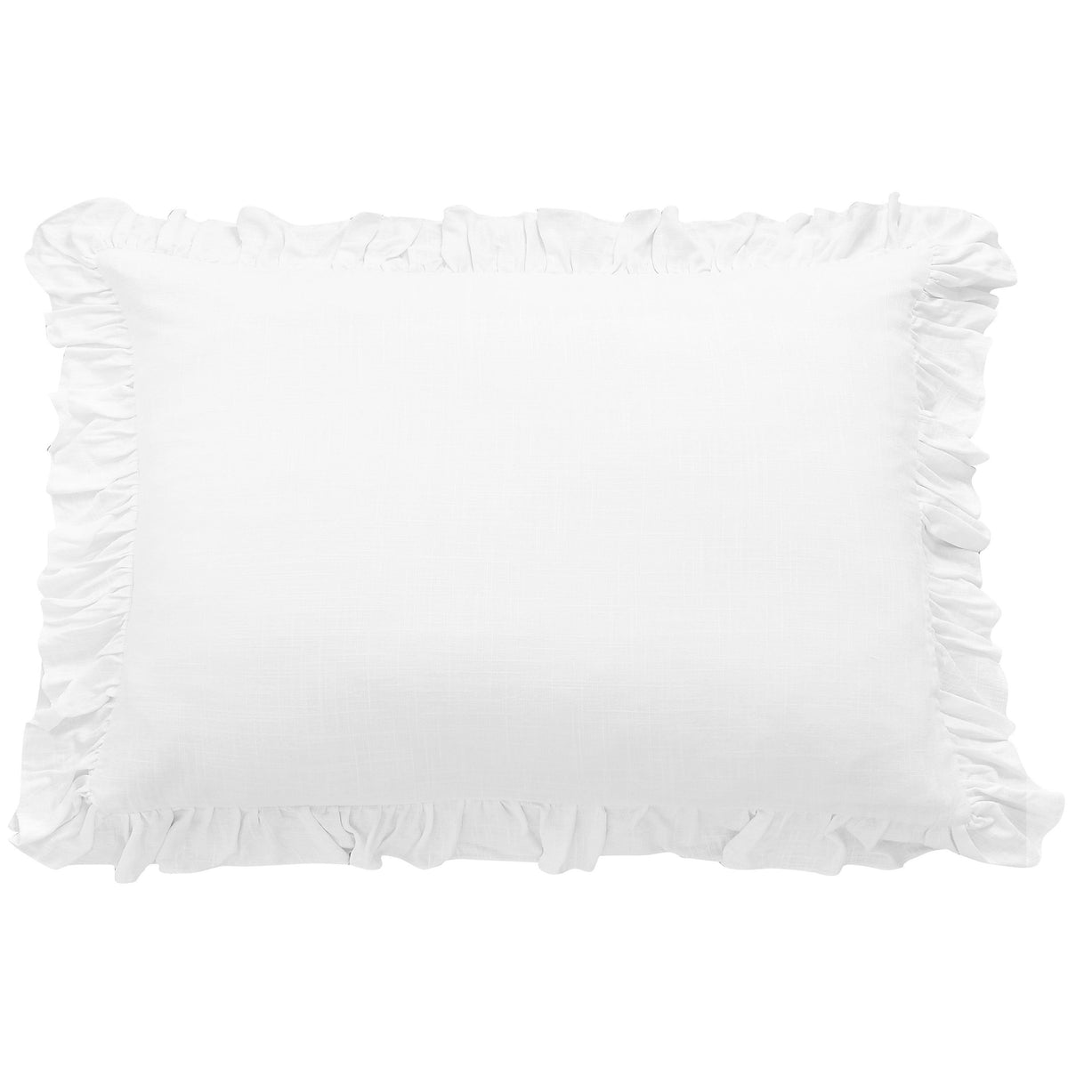Lily Washed Linen Ruffled Dutch Euro Pillow, 27" x 39", White, 1PC