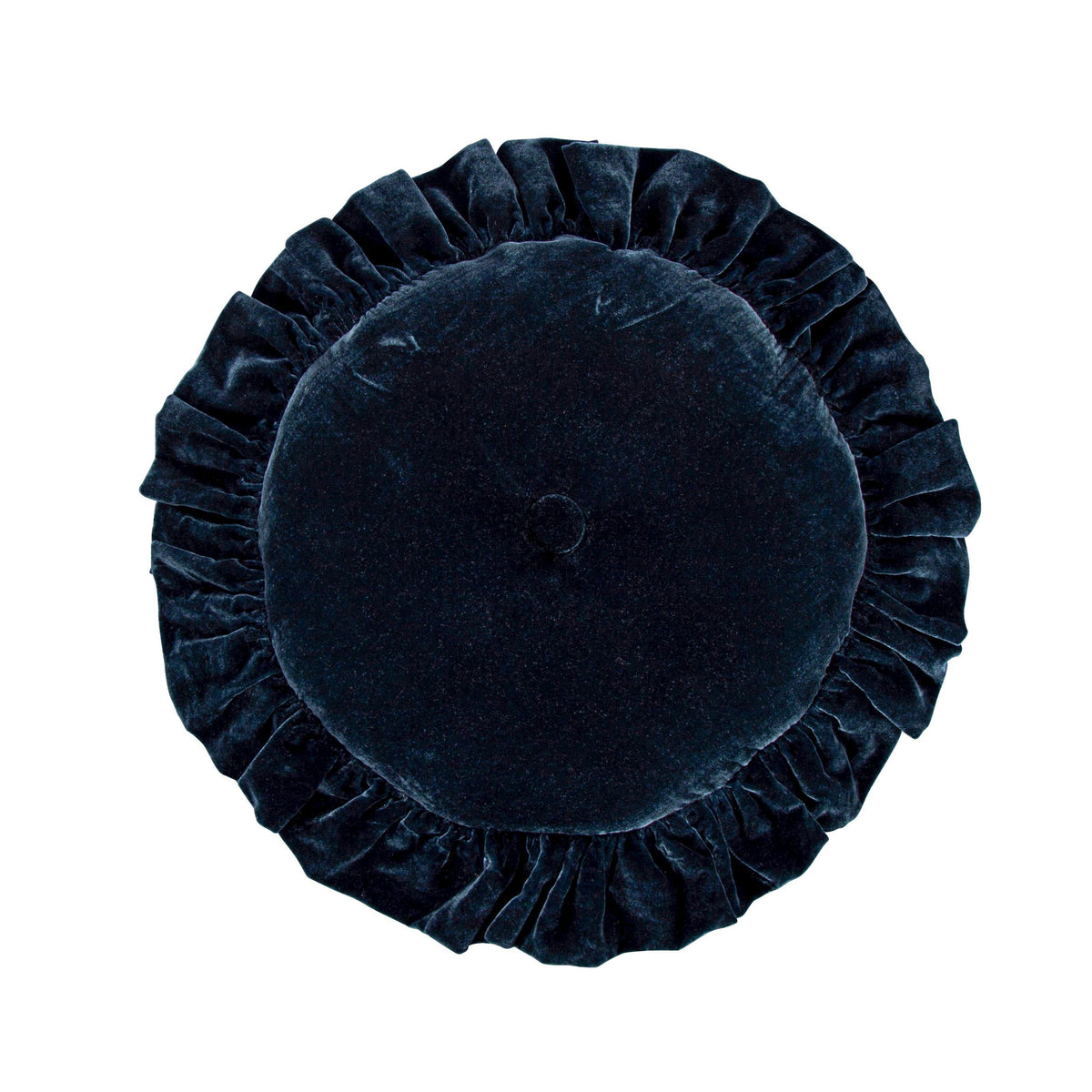 Stella Faux Silk Velvet Ruffled Round Pillow, 18", Midnight Blue, 1PC