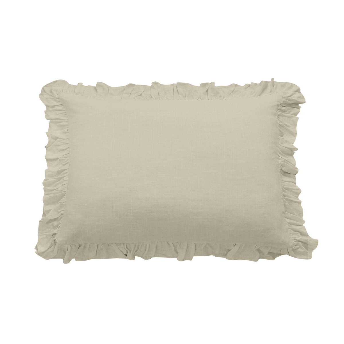 Lily Washed Linen Ruffled Pillow Sham, 21" x 27", Light Tan, 1PC