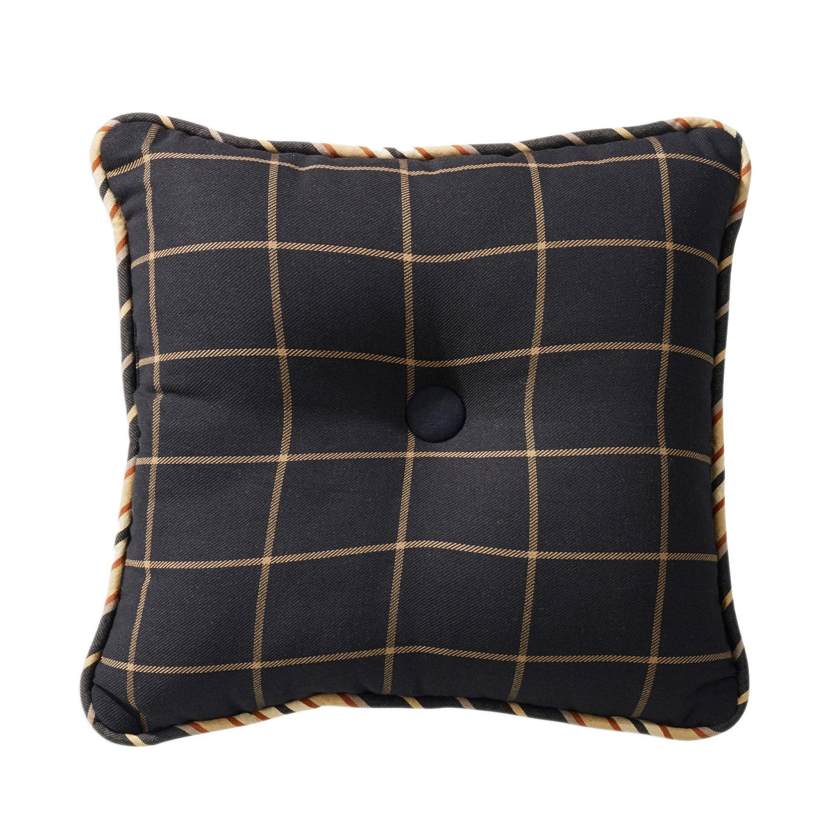 Ashbury Black & Tan Windowpane Tufted Throw Pillow, 18" x 18", 1PC