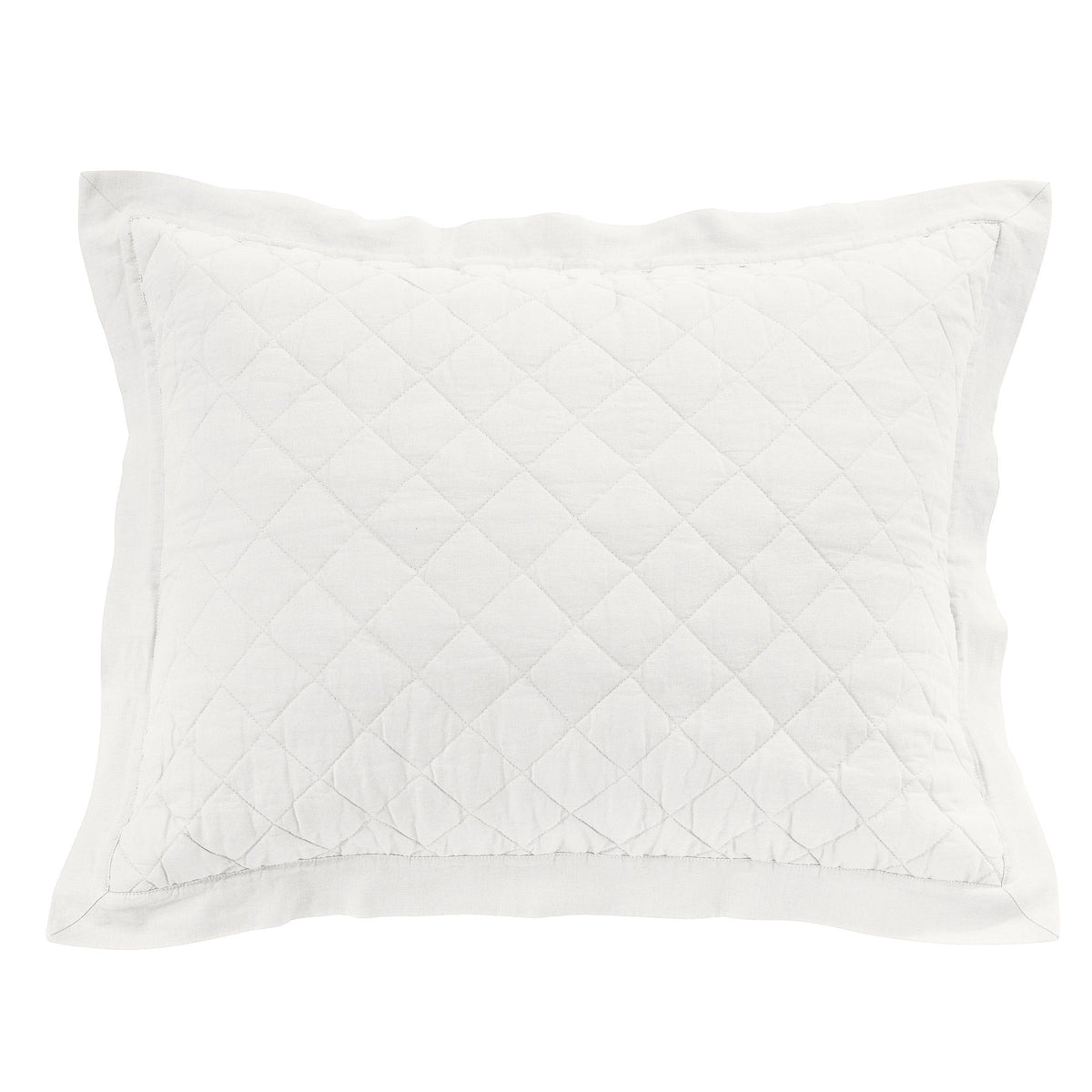 Linen Cotton Diamond Quilted Pillow Sham, 20" x 26", Vintage White, 1PC