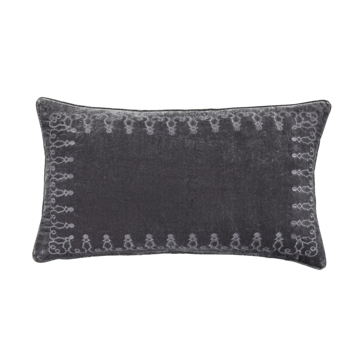 Stella Faux Silk Velvet Embroidered Lumbar Pillow, 14" x 24", Dark Slate, 1PC