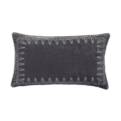 Stella Faux Silk Velvet Embroidered Lumbar Pillow, 14" x 24", Dark Slate, 1PC