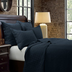 Linen Cotton Diamond Quilt Set, King, Navy, 3PC