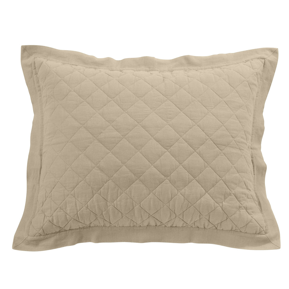 Linen Cotton Diamond Quilted Pillow Sham, 20" x 26", Light Tan, 1PC
