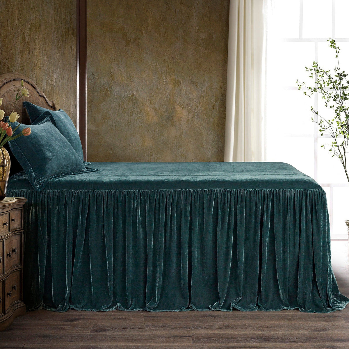 Stella Faux Silk Velvet Bedspread Set, Twin, Storm Blue, 1PC