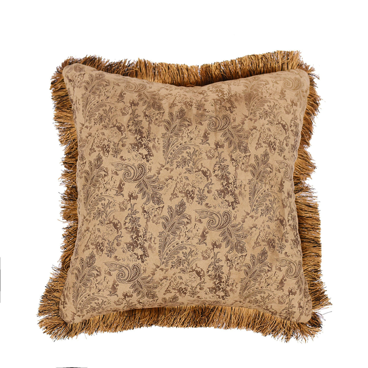 Small Paisley with Fringe, 18" x 18", Light Tan