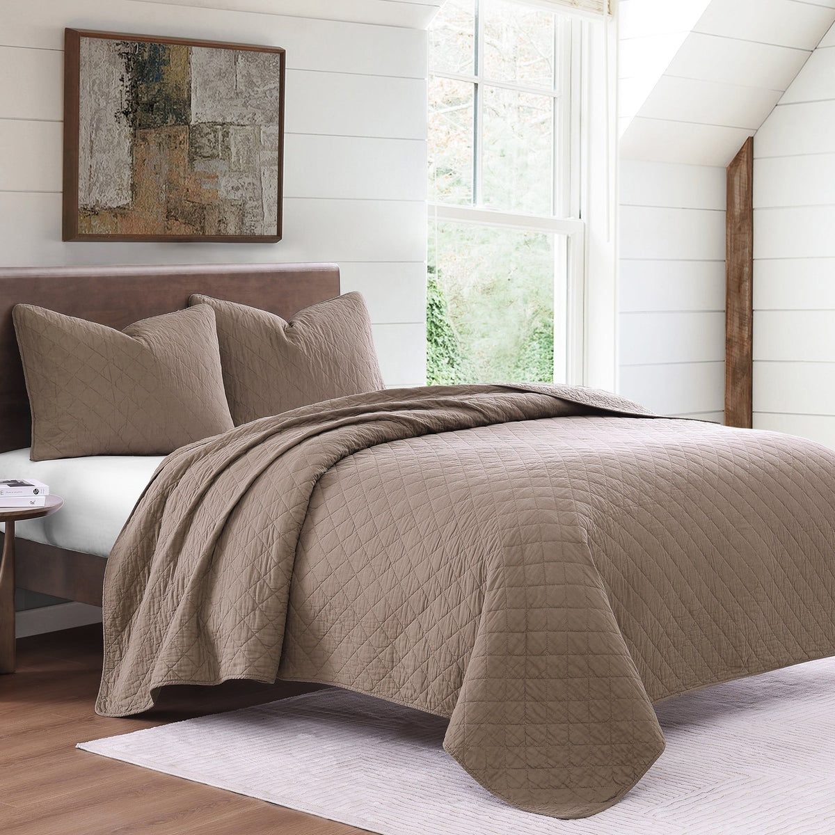 Cotton Comfort Quilt Set, Twin, Mocha, 2PC