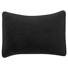 Stonewashed Cotton Velvet Quilted Pillow Sham, 21" x 34", Black, 1PC