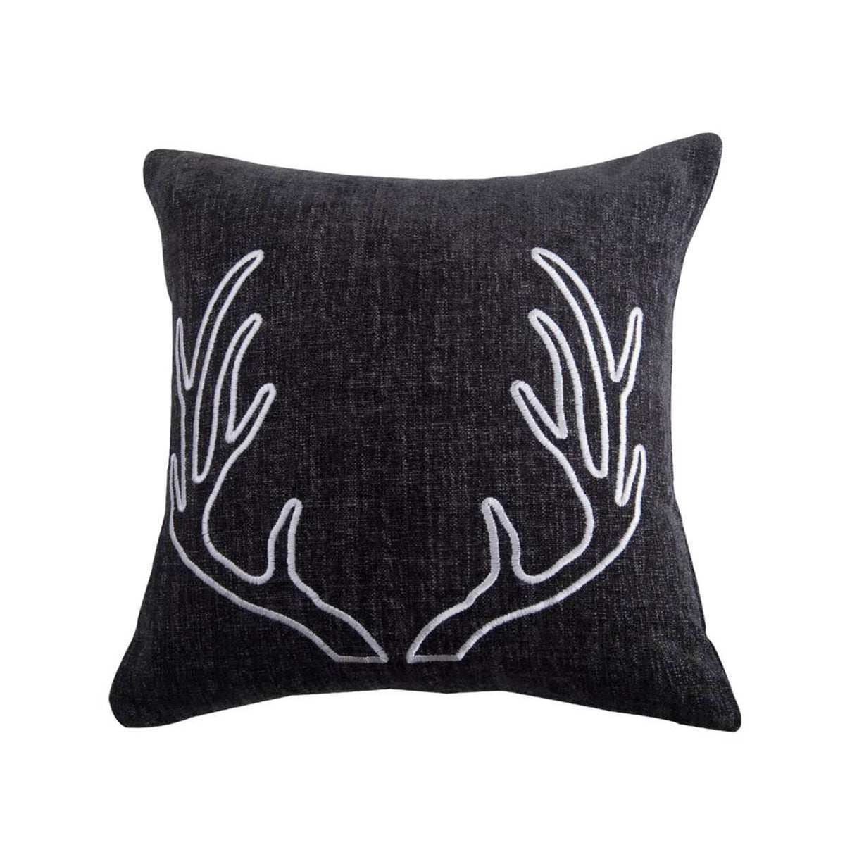 Hamilton Gray Chenille Embroidered White Antler Pillow, 18" x 18", 1PC