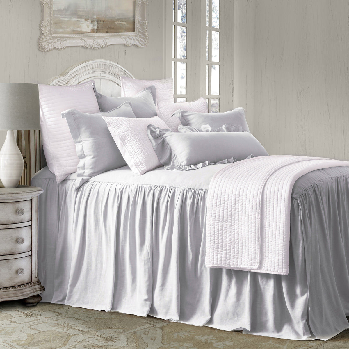 Luna Washed Linen Bedspread Set, Full, Light Gray, 3PC