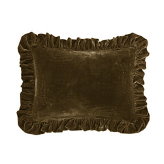 Stella Faux Silk Velvet Ruffled Oblong Pillow, 16" x 21", Green Ochre, 1PC