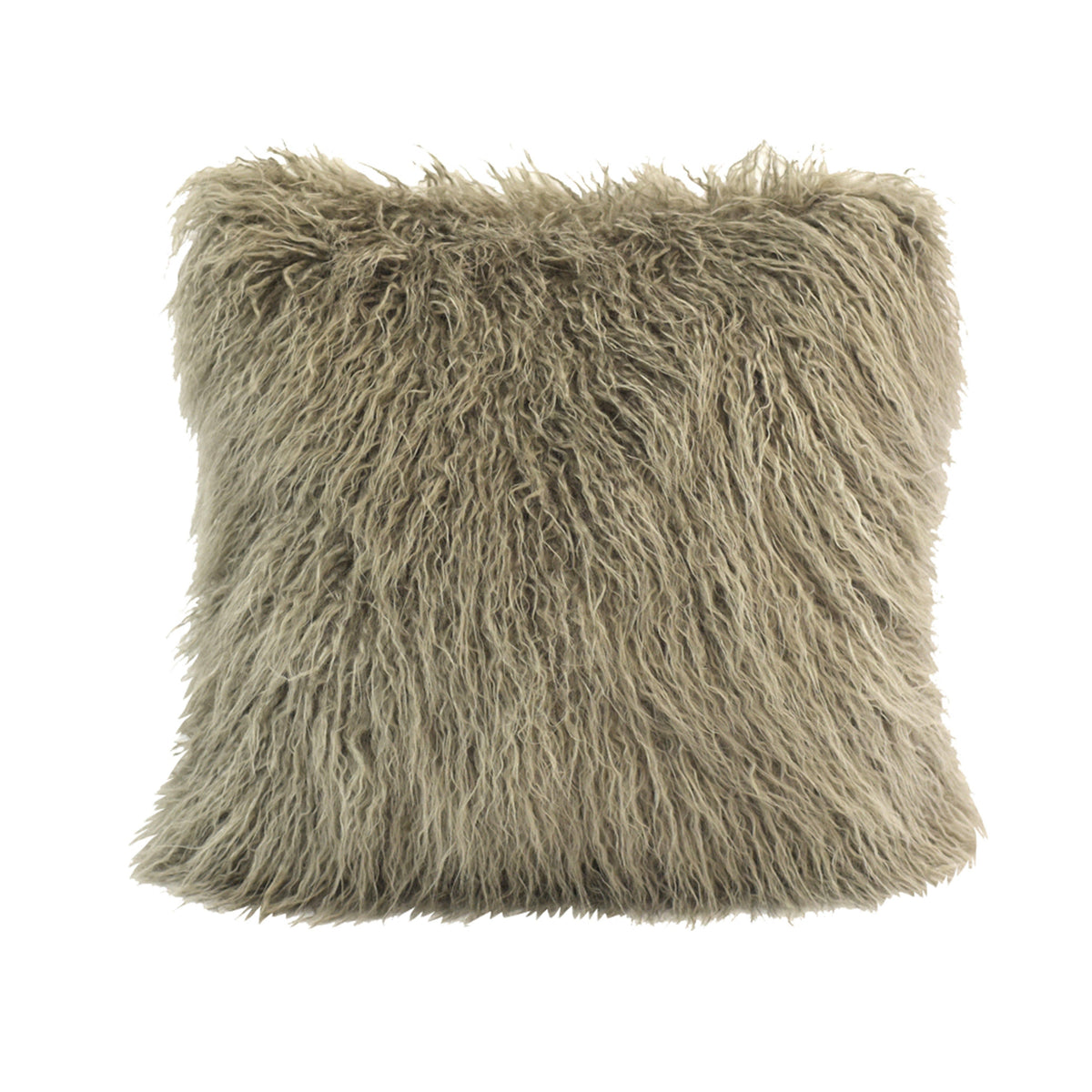 Mongolian Faux Fur Throw Pillow, 18" x 18", Taupe, 1PC