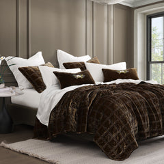 Stella Faux Silk Double Box Stitch Quilt Set, Queen, Green Ochre, 3PC