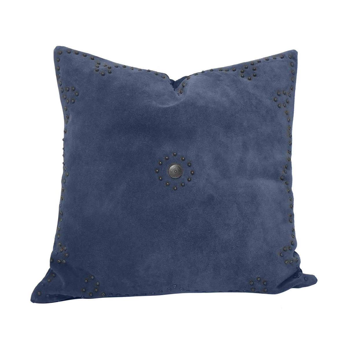 Western Suede Antique Silver Concho & Studded Pillow, 20" x 20", Navy, 1PC