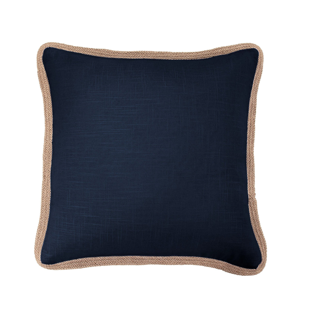 Luna Washed Linen Jute Trimmed Pillow, 20" x 20", Navy, 1PC