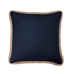 Luna Washed Linen Jute Trimmed Pillow, 20" x 20", Navy, 1PC