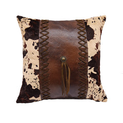 Cowhide & Concho Laced Faux leather Throw Pillow, 18" x 18", 1PC