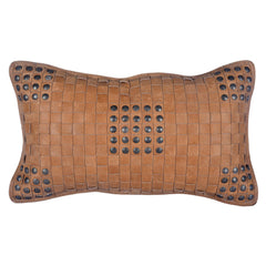 Genuine Leather Studded Basket Weave Pillow, 12" x 20", 1PC