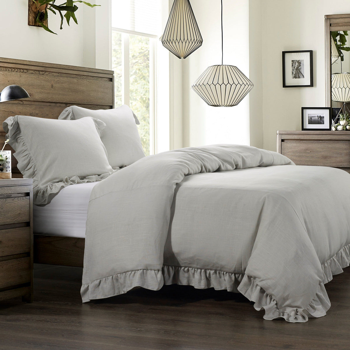 Lily Washed Linen Duvet Cover, Twin, Gray, 1PC