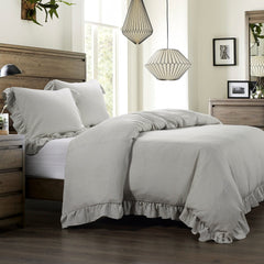 Lily Washed Linen Duvet Cover, Twin, Gray, 1PC