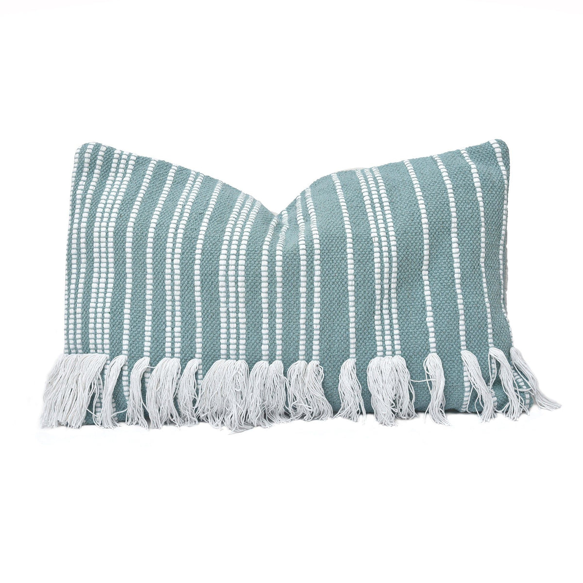 Fringed Stripe Lumbar Rug Pillow, 16" x 26", Light Blue, 1PC