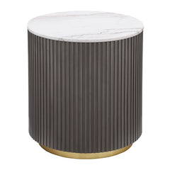 Jason - Round Marble Top Side End Table - White And Charcoal