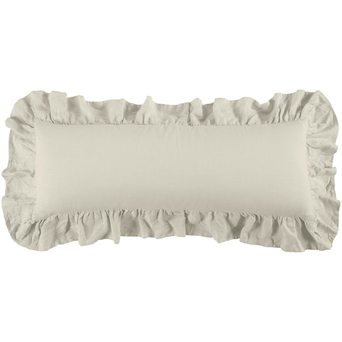 Luna Washed Linen Ruffled Lumbar Pillow, 14" x 36", Light Tan, 1PC