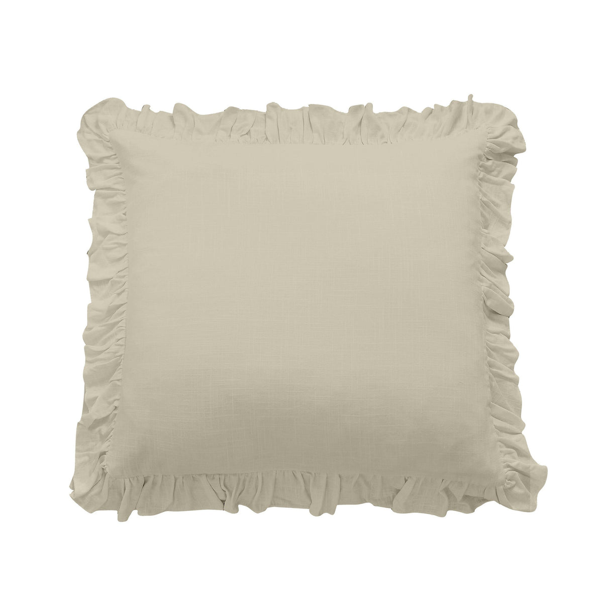Lily Washed Linen Ruffled Euro Sham, 27" x 27", Light Tan, 1PC