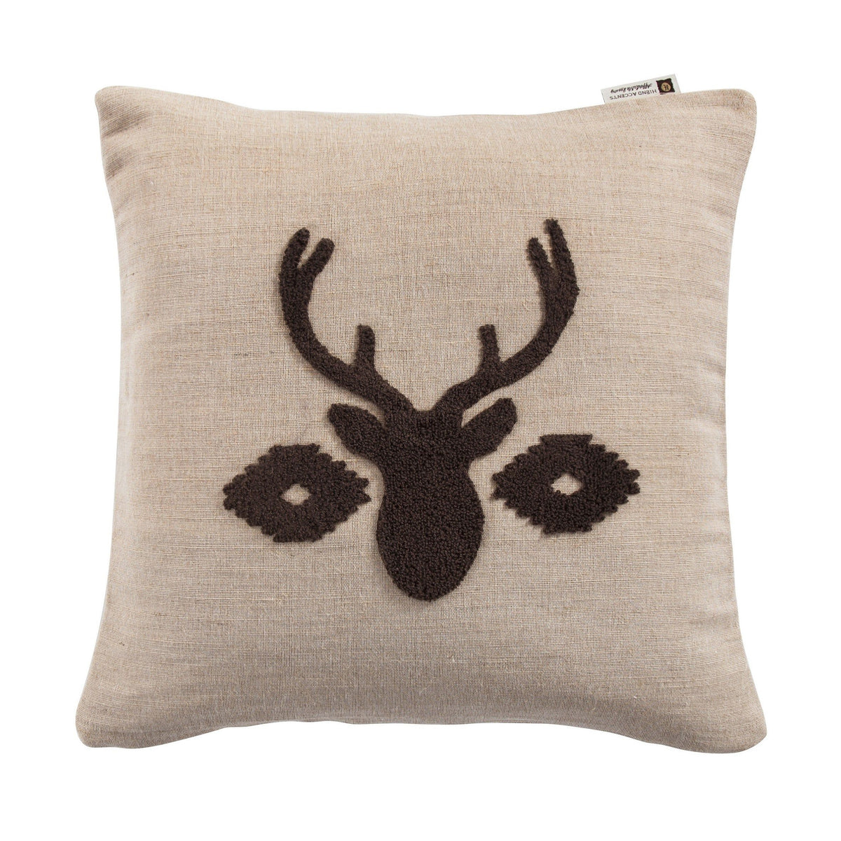 Aztec Deer Bust Embroidered Burlap Throw Pillow, 18" x 18", 1PC