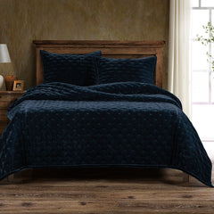 Stella Faux Silk Velvet Quilt, Twin, Midnight Blue, 1PC