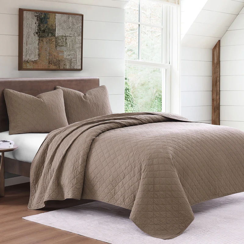 Cotton Comforter Set, King, Mocha, 3PC