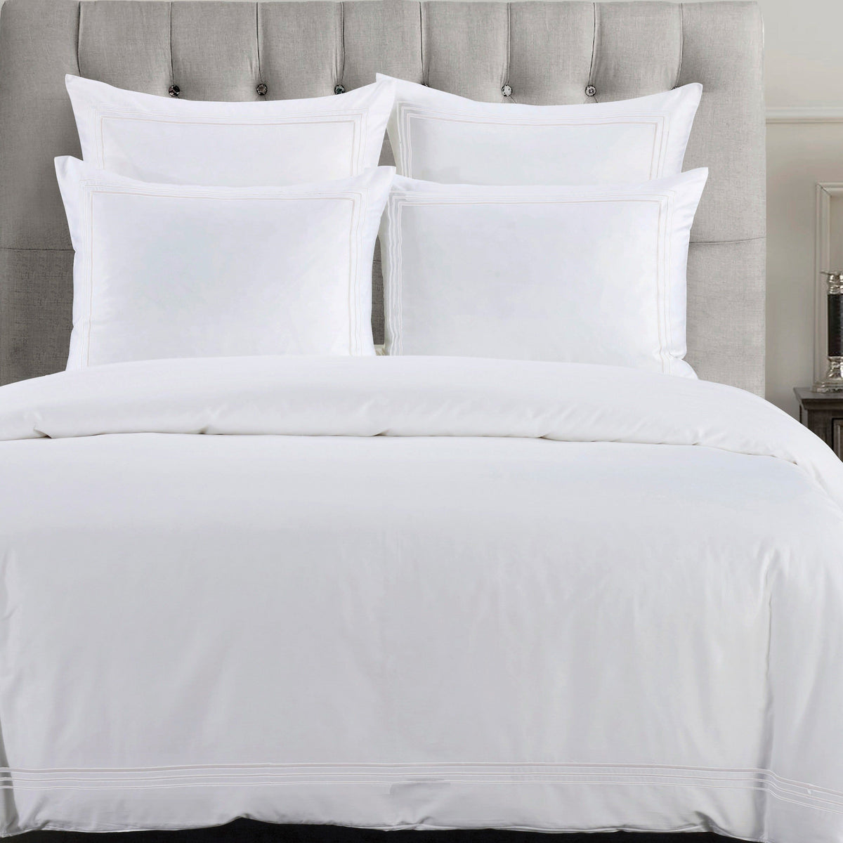 Embroidered Border Duvet Cover Set, Super King, White, 3PC