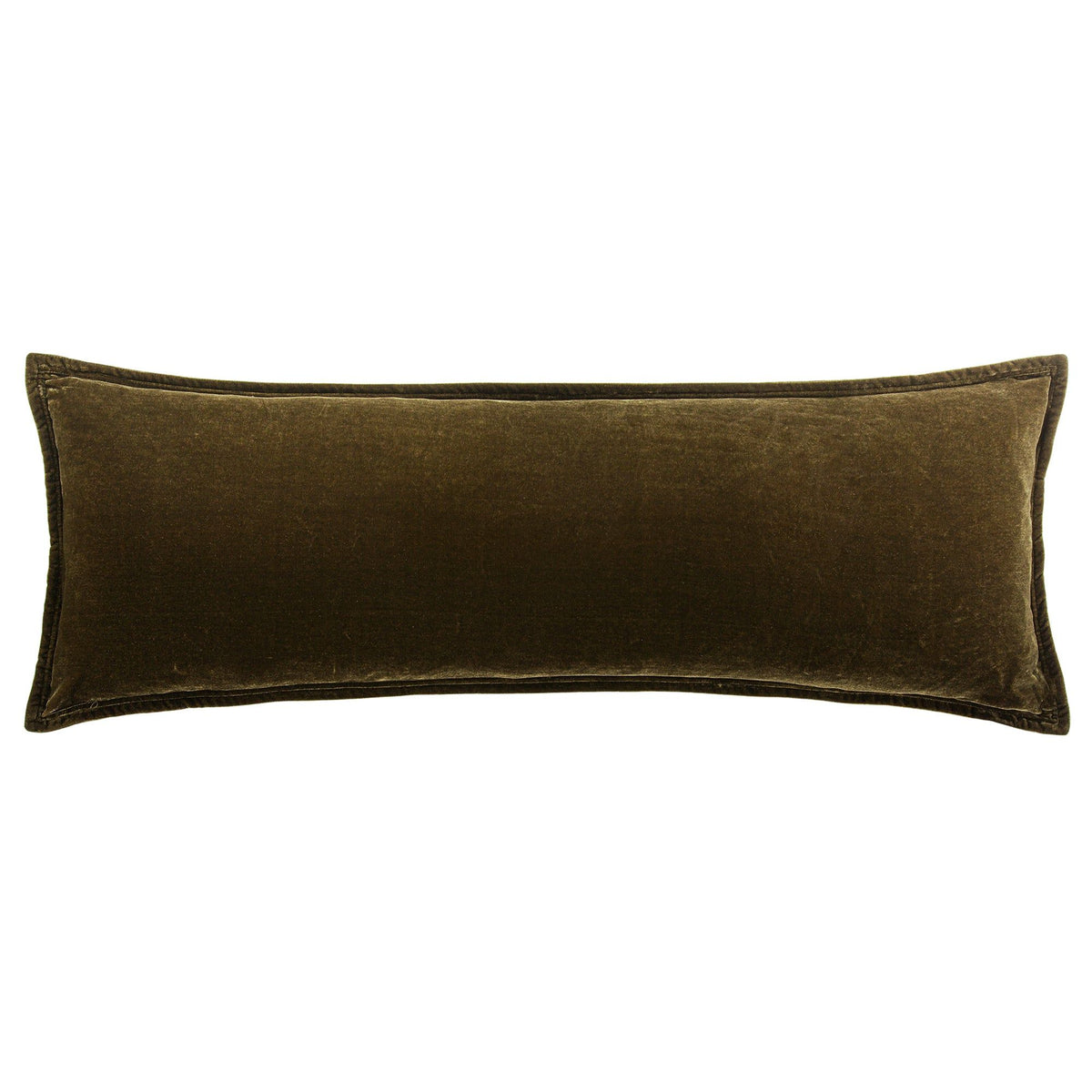 Stella Faux Silk Velvet Long Lumbar Pillow, 14" x 42", Green Ochre, 1PC