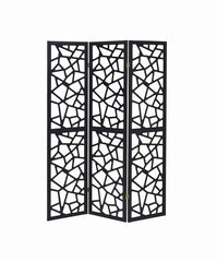 Nailan - 3-Panel Room Divider Folding Screen Open Mosaic - Black