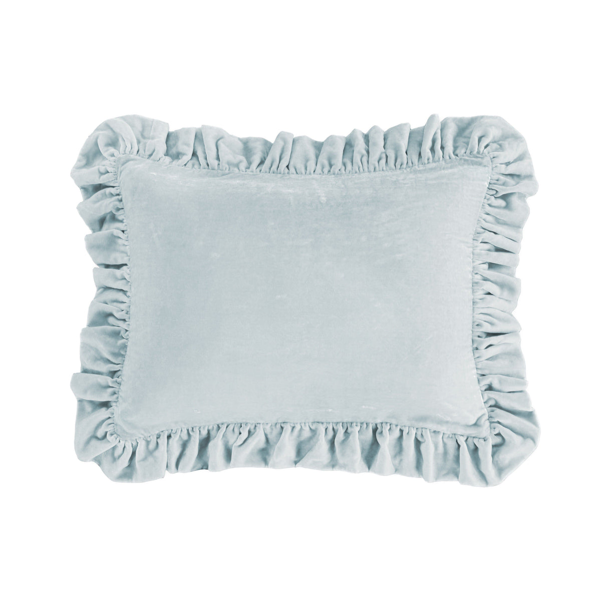 Stella Faux Silk Velvet Ruffled Oblong Pillow, 16" x 21", Icy Blue, 1PC