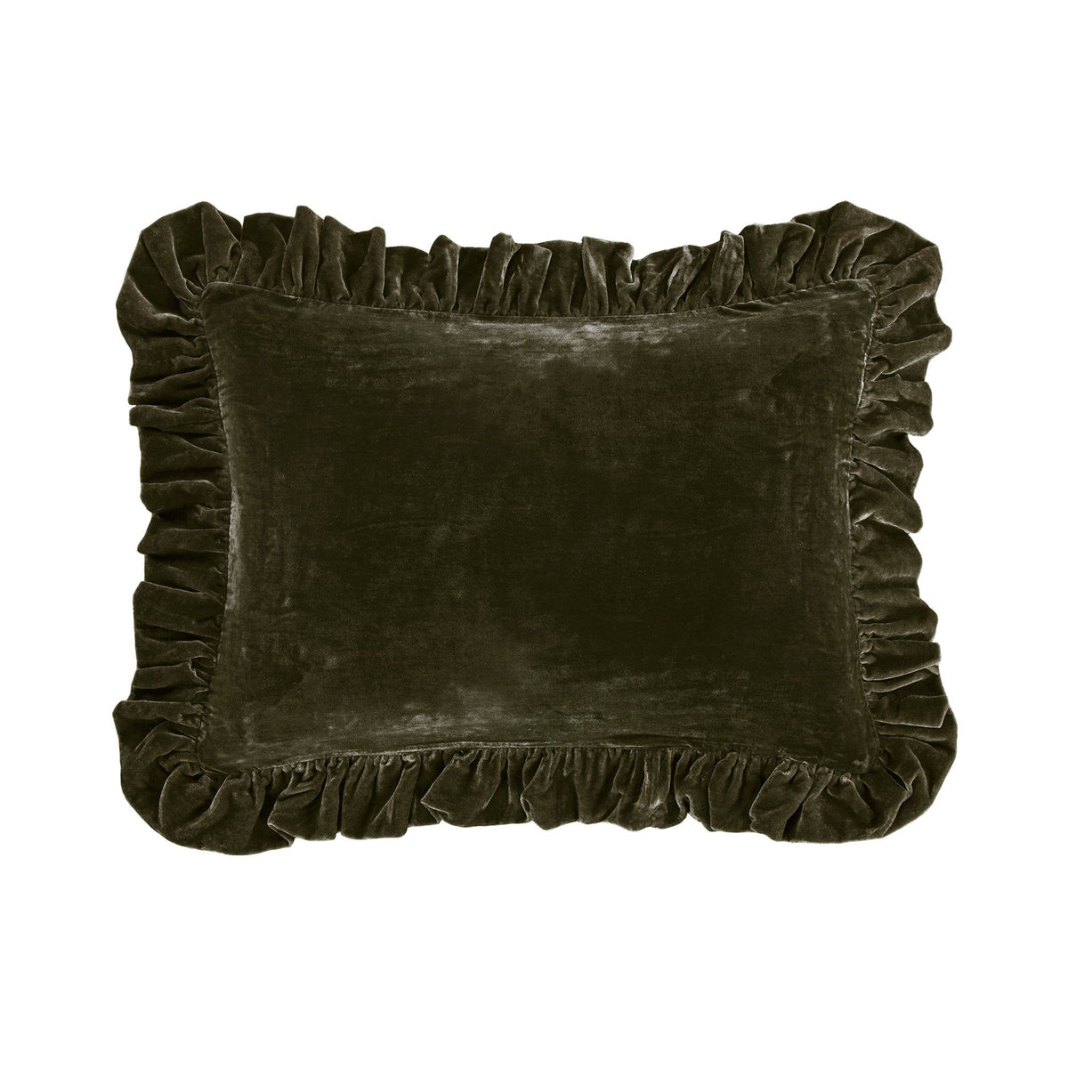 Stella Faux Silk Velvet Ruffled Oblong Pillow, 16" x 21", Fern Green, 1PC