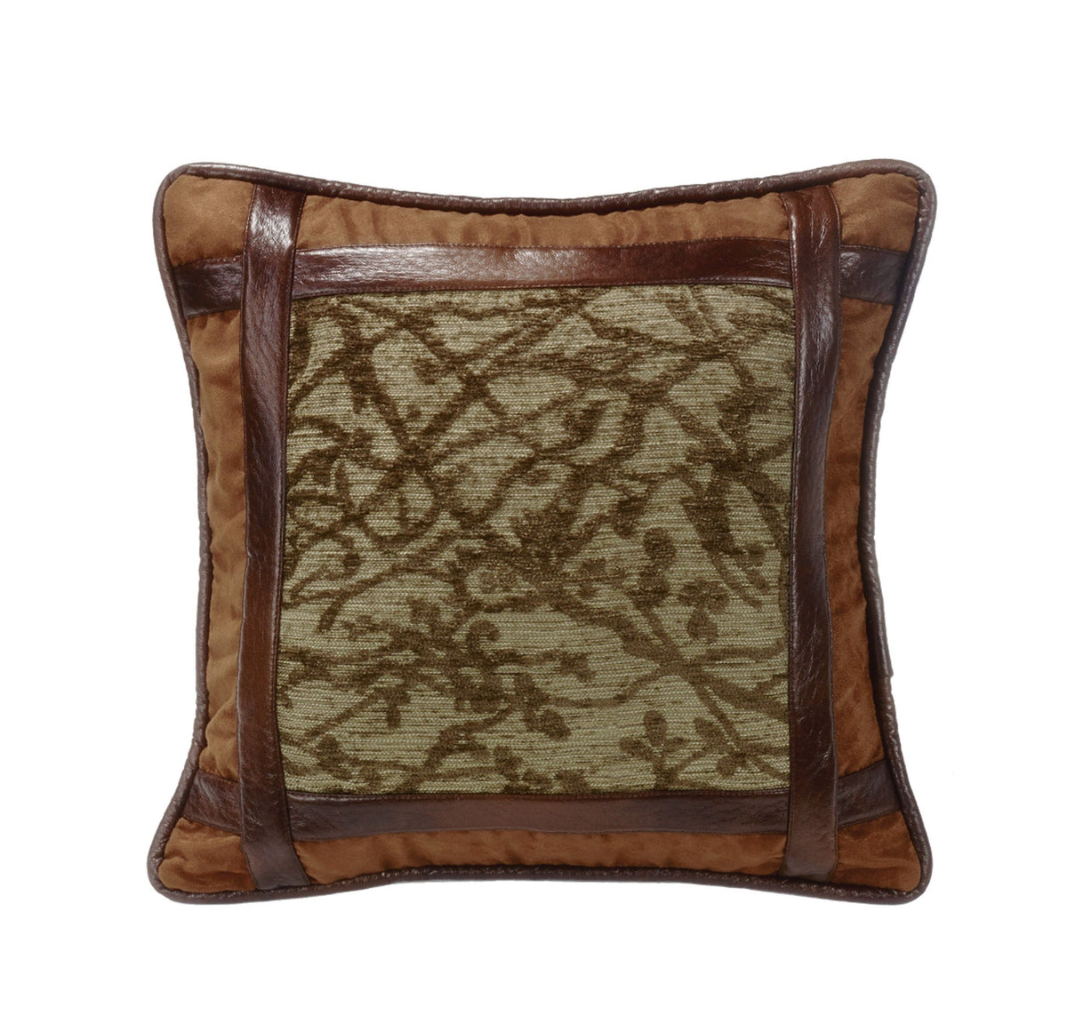 Highland Lodge Framed Tree Faux Leather Pillow, 18" x 18", 1PC