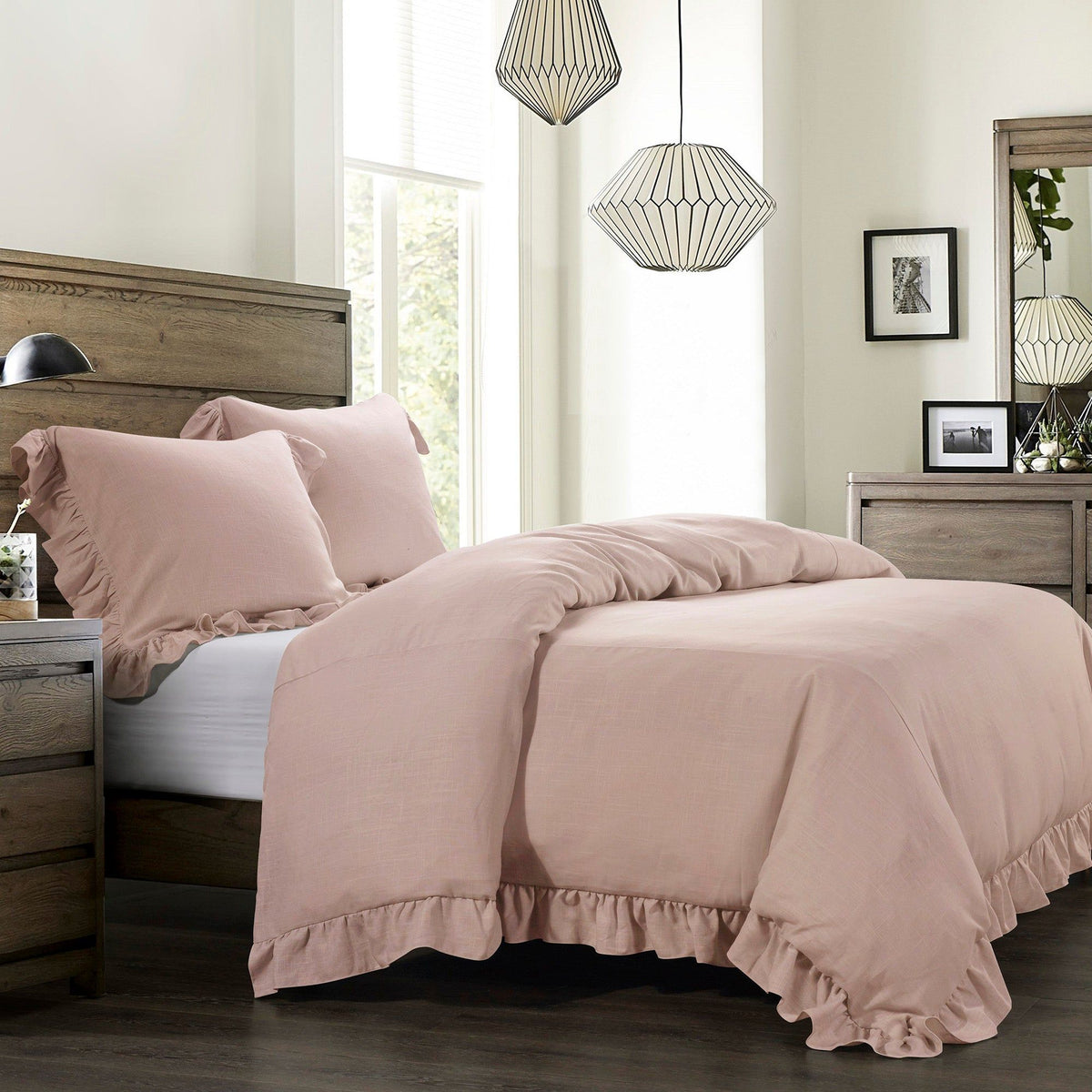 Lily Washed Linen Duvet Cover, Super King, Blush, 1PC