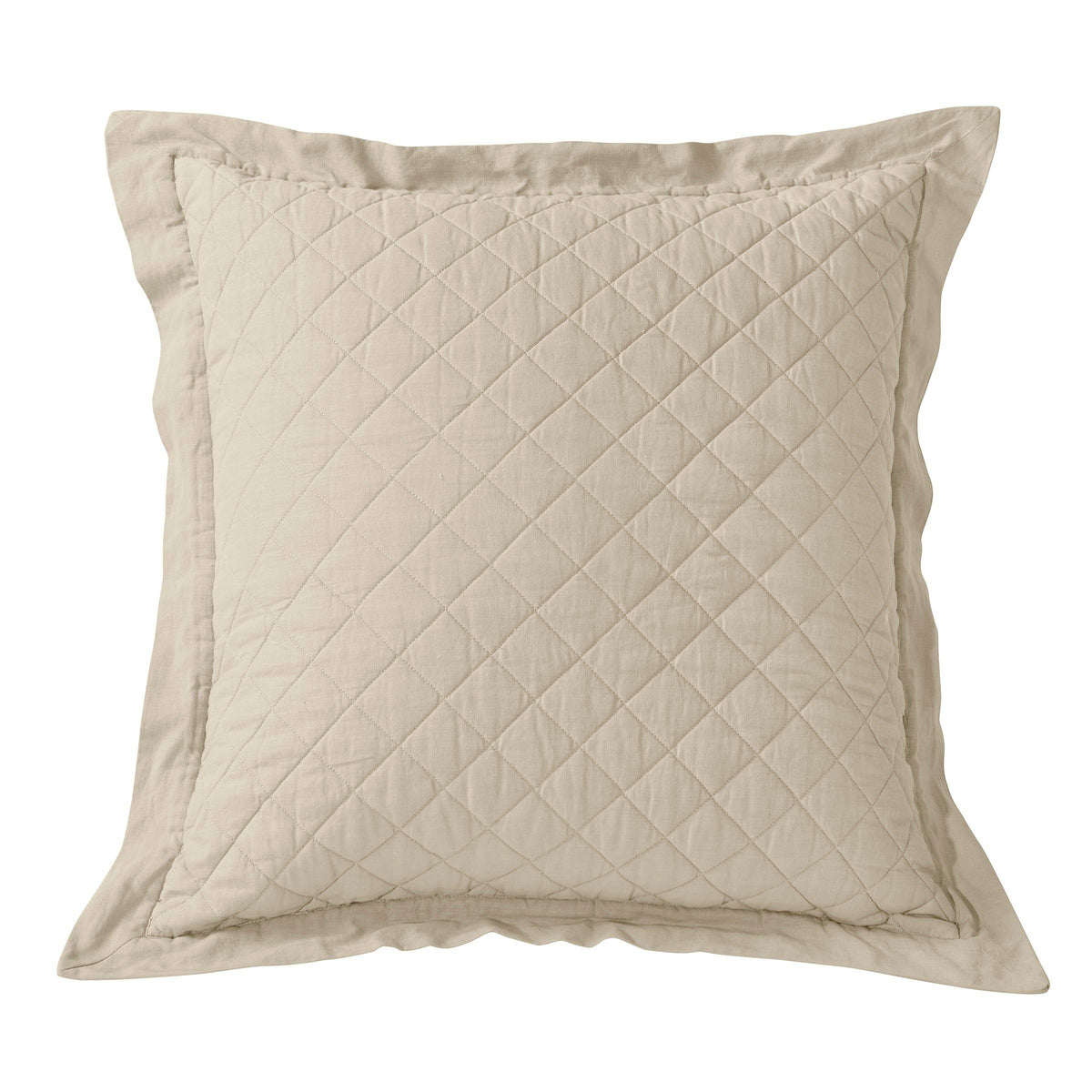 Linen Cotton Diamond Quilted Euro Sham, 27" x 27", Light Tan, 1PC