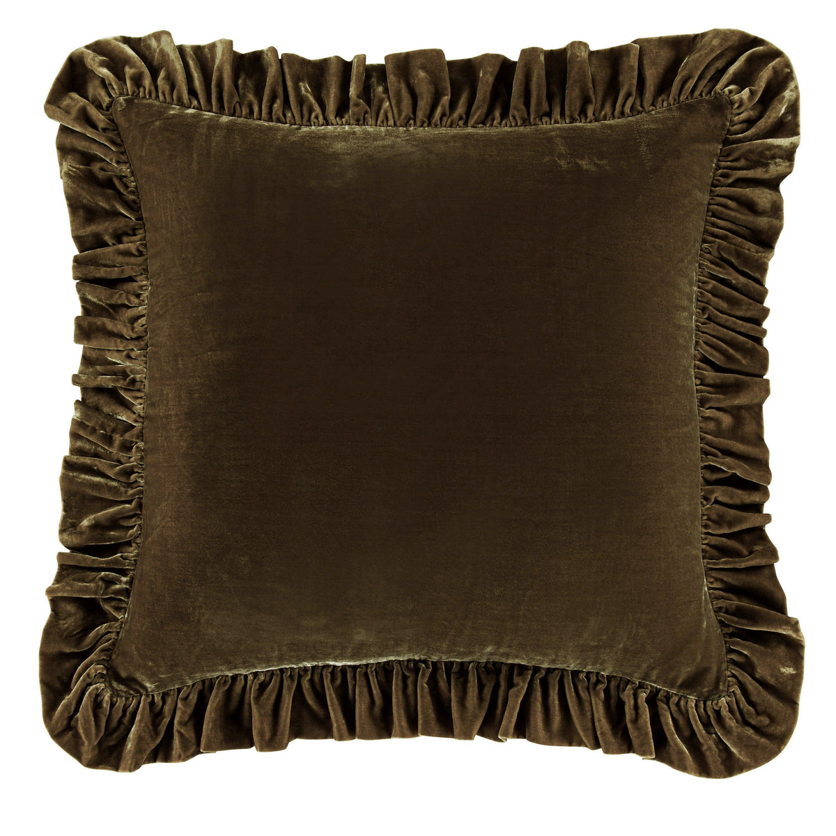 Stella Faux Silk Velvet Ruffled Euro Sham, 27" x 27", Green Ochre, 1PC
