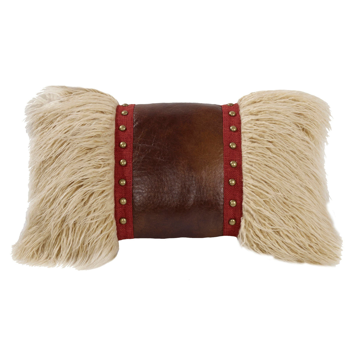 Ruidoso Mongolian Fur Studded Leather Pillow, 12" x 19", 1PC