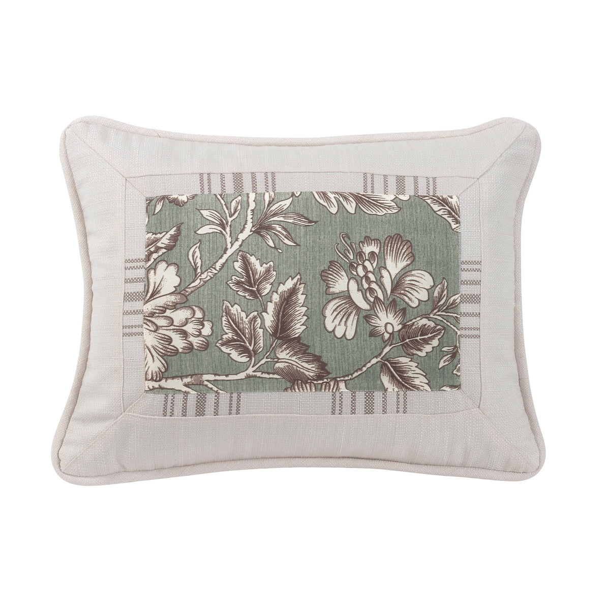 Gramercy Floral Mitered White Striped Oblong Pillow, 16" x 21", 1PC