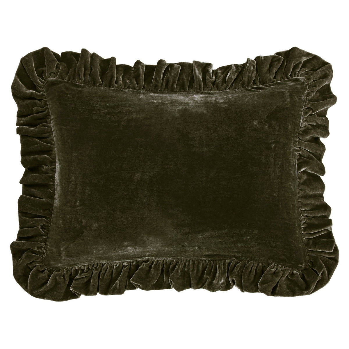 Stella Faux Silk Velvet Ruffled Dutch Euro Pillow, 27" x 39", Fern Green, 1PC